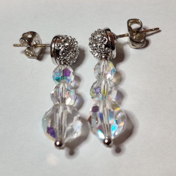 Swarovski Earrings 14K Gold Studs Swan Logo - Picture 5 of 10